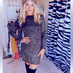 NYE DRESS Sparkles, black, mini, backless, show stopping size small